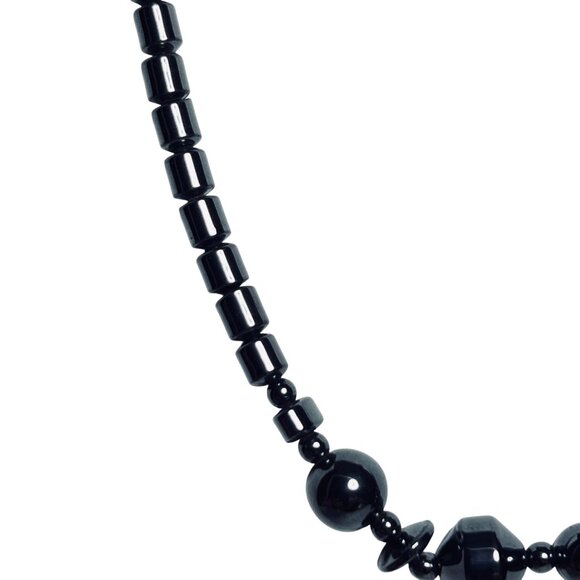 Gray Hematite Beaded Necklace With Gold Tone Barrel Clasp 18" (6121) - Picture 3 of 6